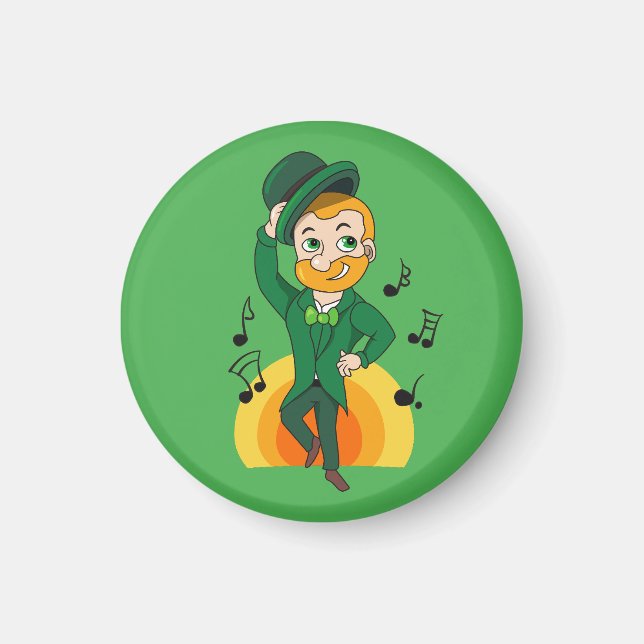Dancing leprechaun, St. Patrick Day tecknad Magnet (Framsidan)