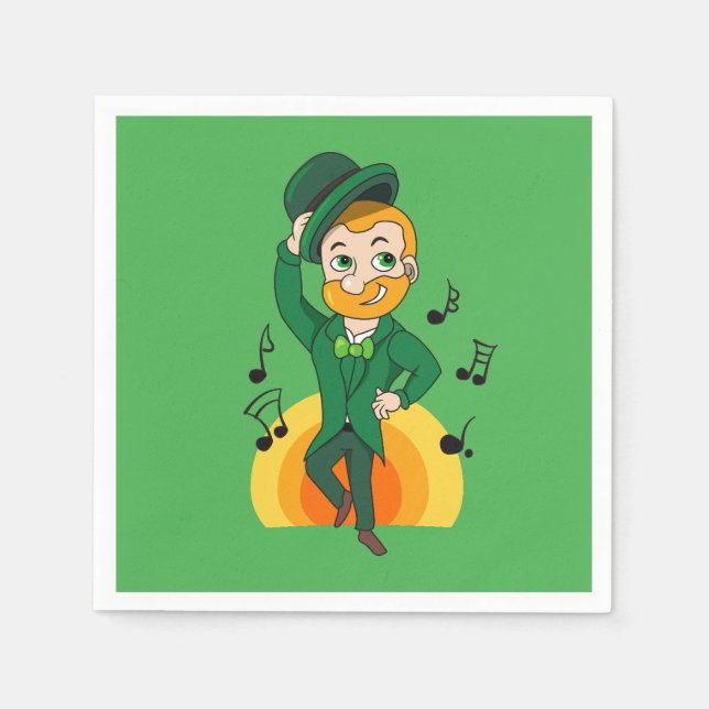 Dancing leprechaun, St. Patrick Day tecknad Pappersservett (Framsidan)