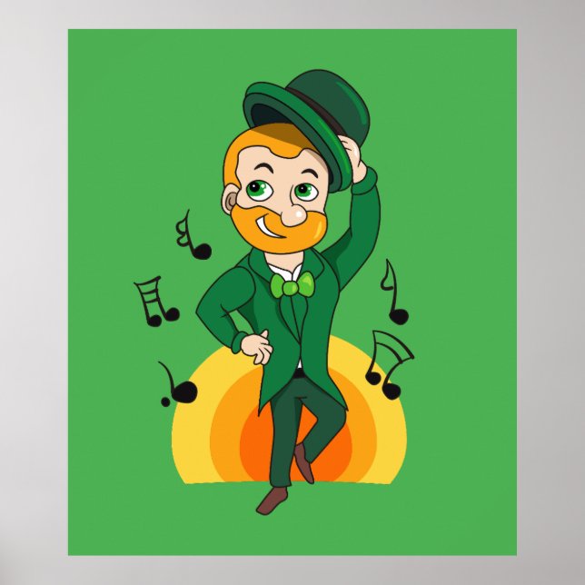 Dancing leprechaun, St. Patrick Day tecknad Poster (Framsidan)