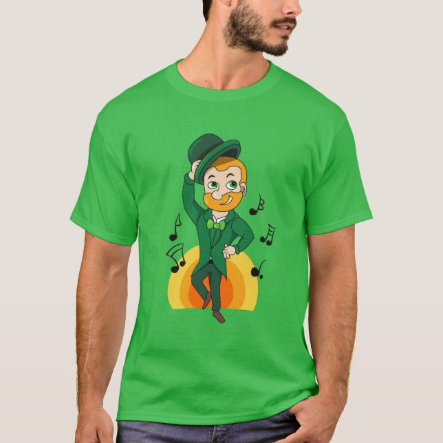 Dancing leprechaun, St. Patrick Day tecknad T Shirt (Framsida)