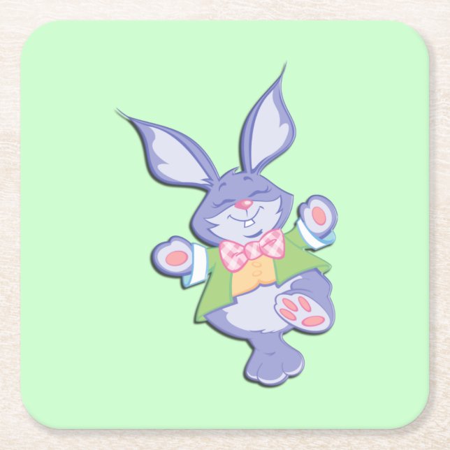 Dancing Lila Påskhare Mint Underlägg Papper Kvadrat (Framsidan)