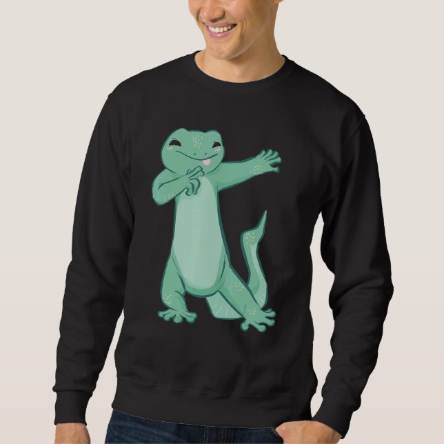 Dancing lizard i grönt för kräldjur och drake fa lång ärmad tröja (Framsida)