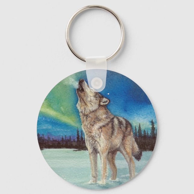 Dancing Ljus howling varg keychain Nyckelring (Framsida)