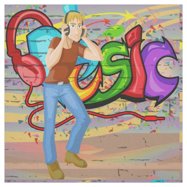 Dancing Man Music Graffiti Wall Fabric Tyg (Provkarta)