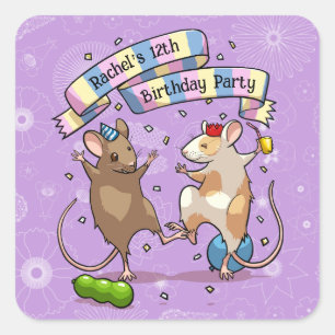 Dancing Mice Add Add Namn Grattis på födelsedagen  Fyrkantigt Klistermärke