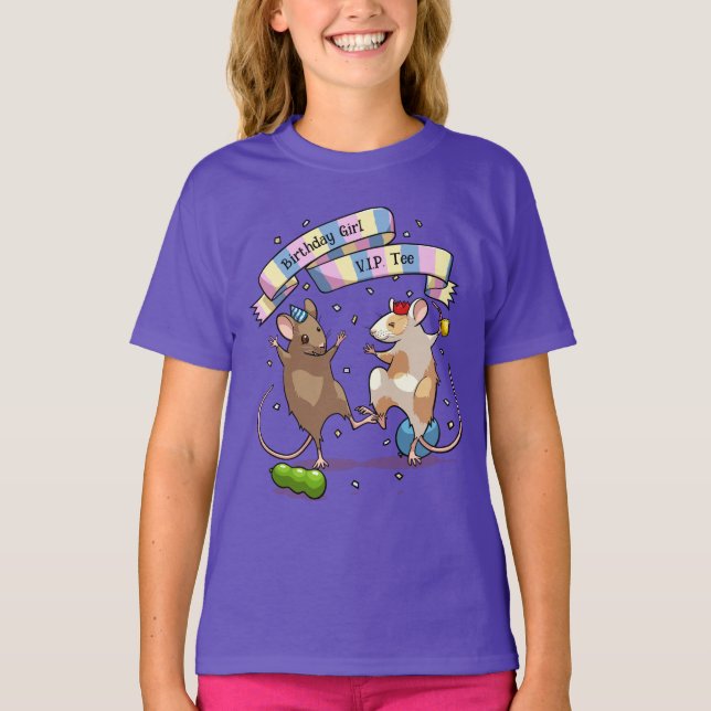 Dancing Mice Birthday Girl V.I.P. Party T Shirt (Framsida)