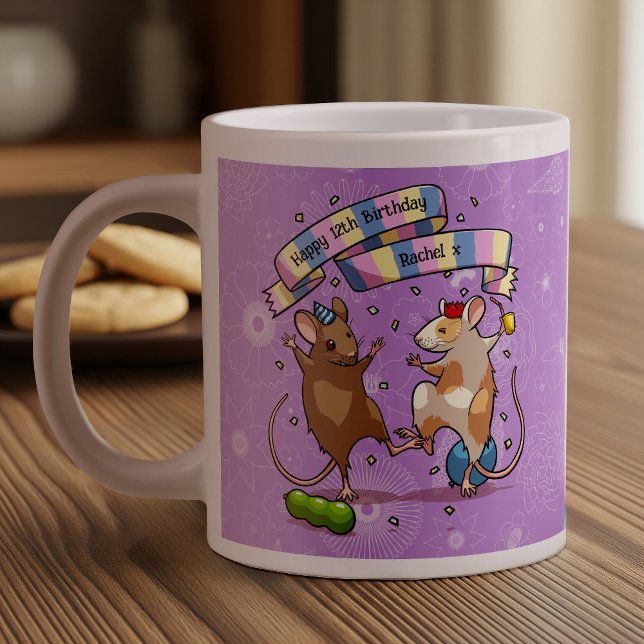 Dancing Mice Namn & Age Grattis på födelsedagen Pa Jumbo Mugg (Skapare uppladdad)