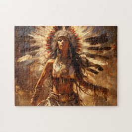 Dancing Native American Woman in Headdress Pussel