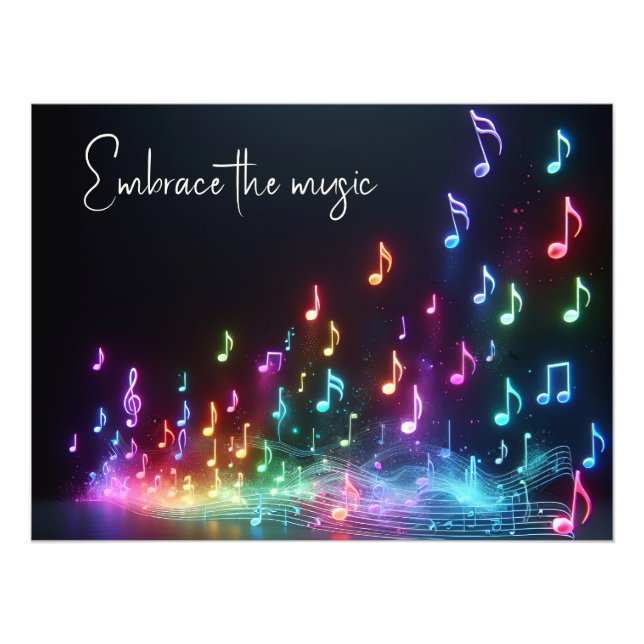 Dancing Neon Musical Notes with Quote Fototryck (Framsidan)
