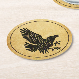Dancing Norse Raven Underlägg Papper Rund