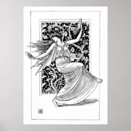 Dancing Nymph - Black and White Vintage Art Poster