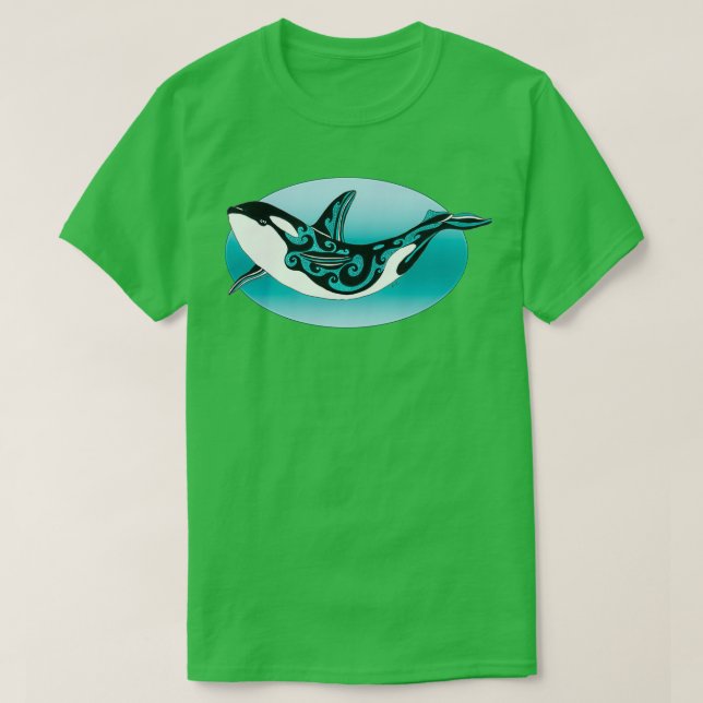 Dancing Orca Killer Whale Teal Black Bläck Tattoo  T Shirt (Design framsida)