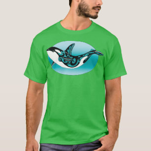 Dancing Orca Killer Whale Teal Black Bläck Tattoo  T Shirt