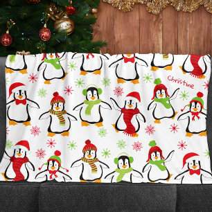 Dancing Penguins Red and Grönt Mönster jul Fleecefilt