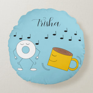 Dancing Powed Donut & Coffee Mugg: Rund Kudde