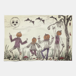 Dancing Pumpkin Folk Kitchen Towel Kökshandduk