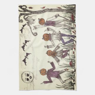 Dancing Pumpkin Folk Kitchen Towel Kökshandduk