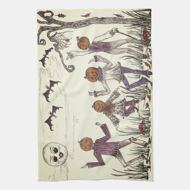 Dancing Pumpkin Folk Kitchen Towel Kökshandduk (Vertikal)