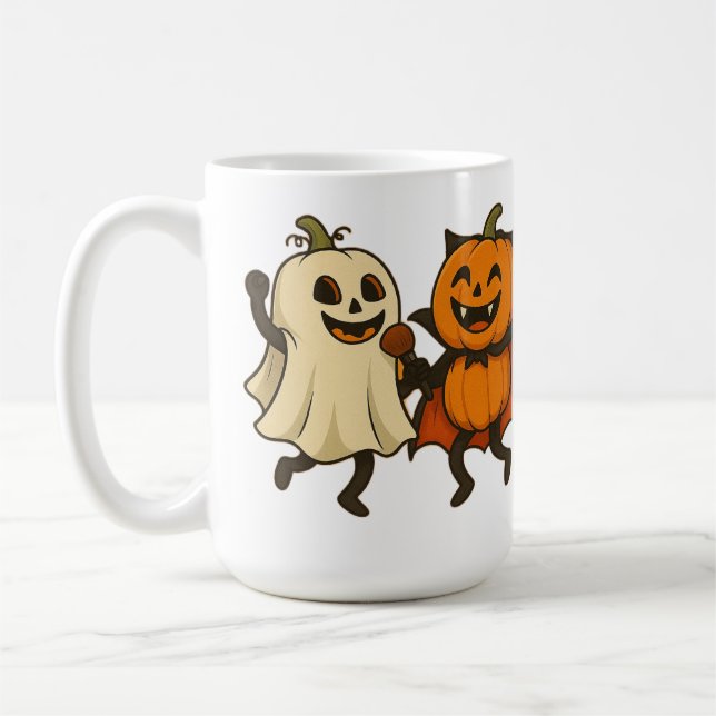 Dancing Pumpkins in Halloween Costumes - Funny Gho Kaffemugg (Vänster)