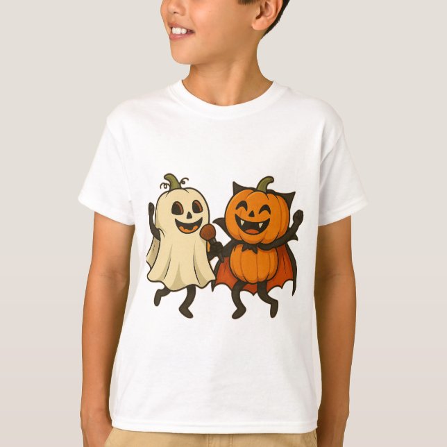 Dancing Pumpkins in Halloween Costumes - Funny Gho T Shirt (Framsida)