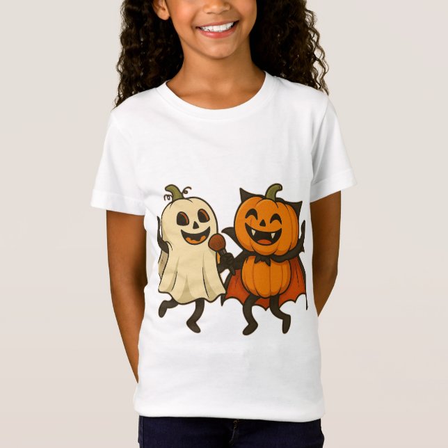 Dancing Pumpkins in Halloween Costumes - Funny Gho T Shirt (Framsida)