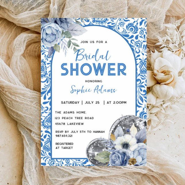 Dancing Queen Disco Boll Blue Tile Möhippa Inbjudningar (Skapare uppladdad)