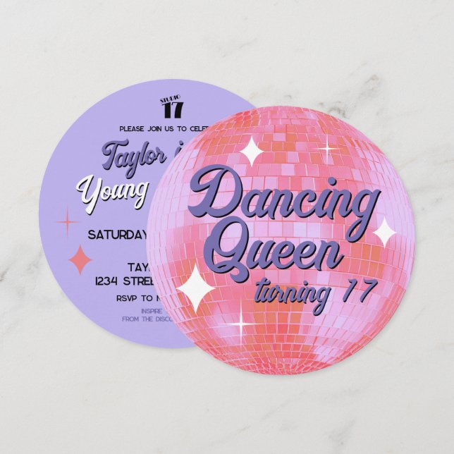 Dancing Queen Turning 17 Disco Boll bjudande Inbjudningar (Fram/baksida)