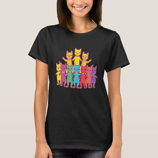 Dancing Rainbow Cats Funny Summer Festival Rave T Shirt (Framsida)