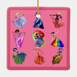 Dancing Rainbow Princesses populär rosa Julgransprydnad Keramik
