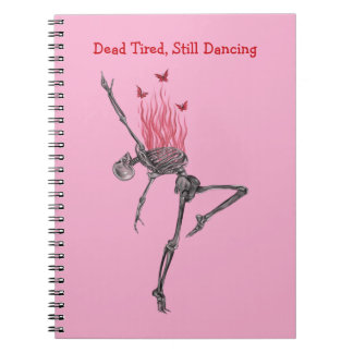 Dancing Red Fire Flames Skeleton Illustration Pink Anteckningsbok