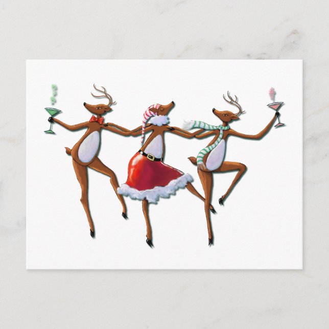 DANCING REINDEER by SHARON SHARPE Vykort (Framsida)