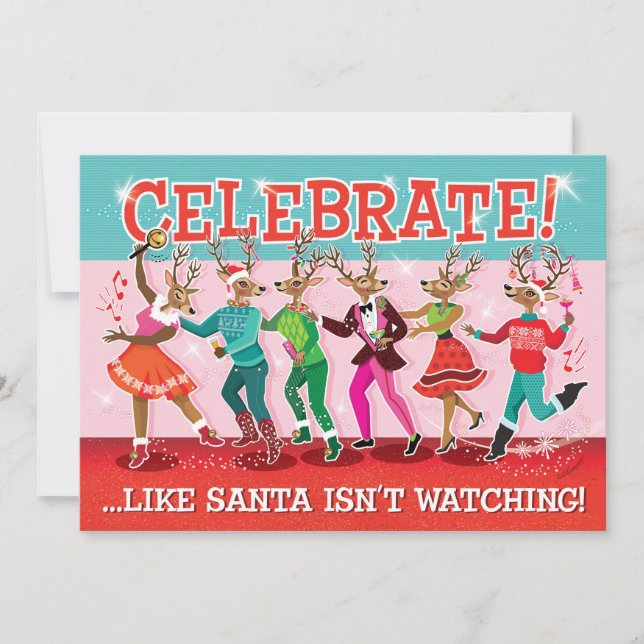 Dancing Reindeer Conga-inbjudan till julfest Inbjudningar (Framsida)