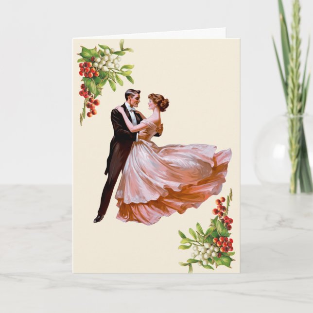 Dancing Romantic Couple med Mistletoe & Holly Kort (Framsida)