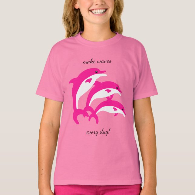 Dancing Rosa Dolphins Tee Shirt (Framsida)