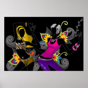 Dancing Silhouette Girls Poster