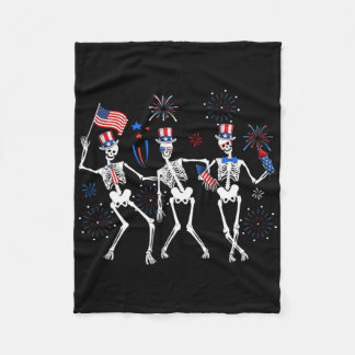Dancing Skeleton 4:e juli American Flagga Skellie Fleecefilt