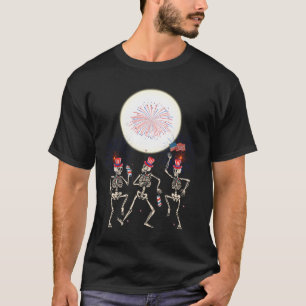 Dancing Skeleton 4:e juli American Flagga Skellie T Shirt