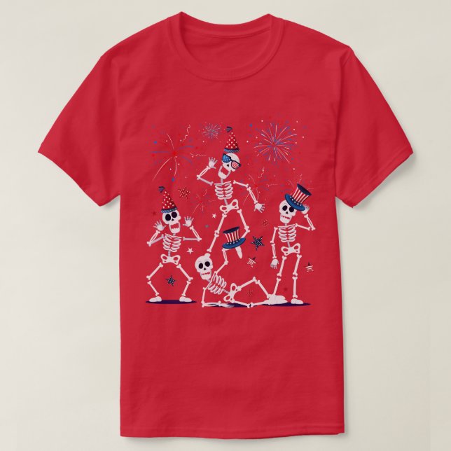 Dancing Skeleton 4:e juli American Flagga Skellie T Shirt (Design framsida)