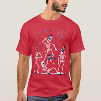 Dancing Skeleton 4:e juli American Flagga Skellie T Shirt