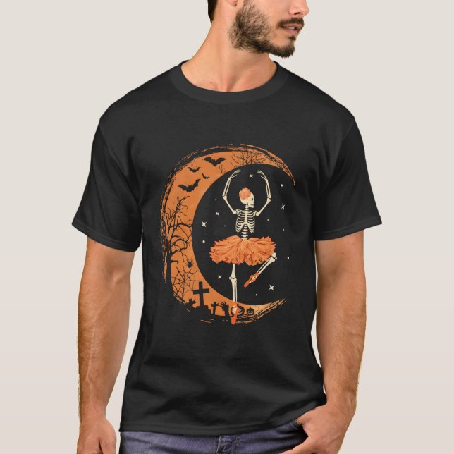 Dancing Skeleton Ballerina Ballet Dance Halloween T Shirt (Framsida)