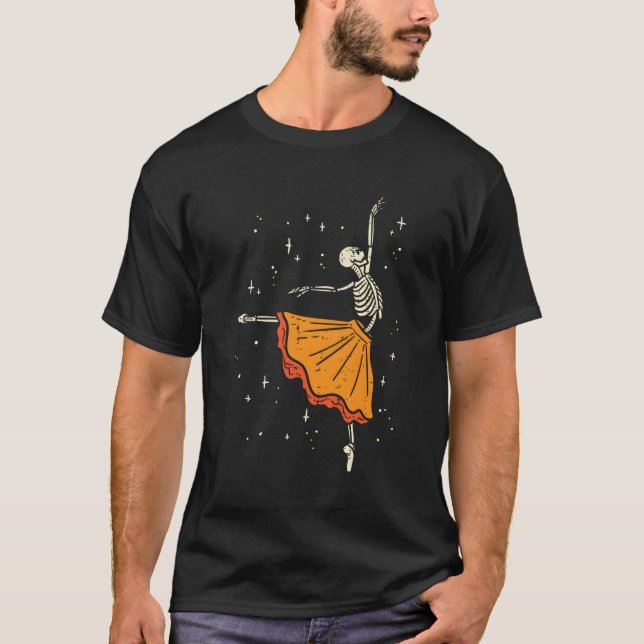 Dancing Skeleton Ballerina Ballet Dance Halloween T Shirt (Framsida)