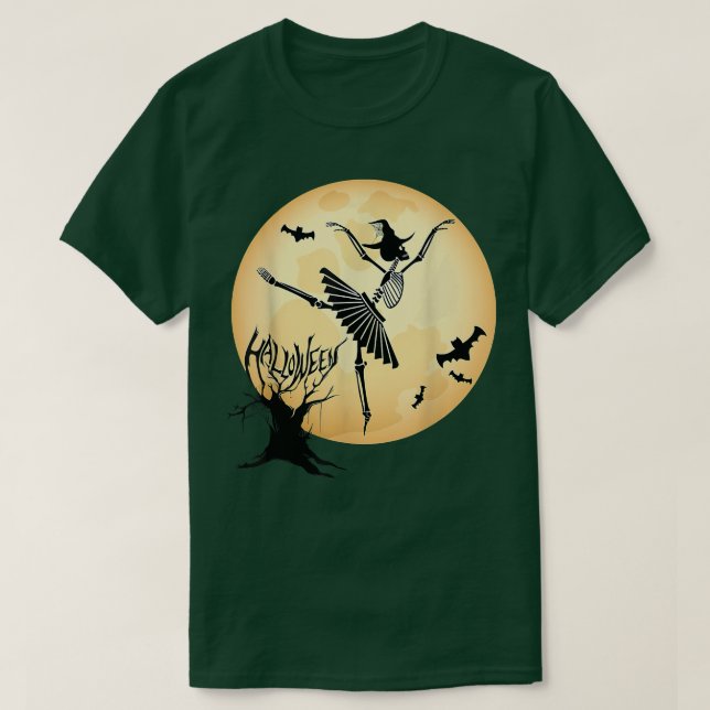 Dancing Skeleton Ballerina Ballet Måne Dance Hallo T Shirt (Design framsida)