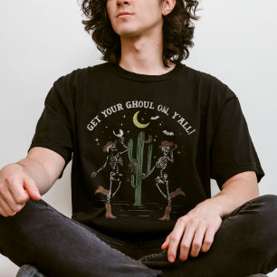 Dancing Skeleton Boot Scooting Western Halloween T Shirt