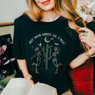 Dancing Skeleton Boot Scooting Western Halloween T Shirt