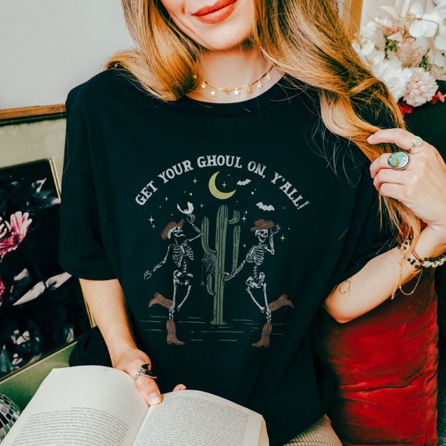 Dancing Skeleton Boot Scooting Western Halloween T Shirt (Skapare uppladdad)