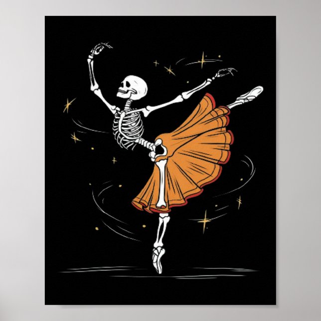 Dancing Skeleton Byllerina Byllet Dance Halloween Poster (Framsidan)