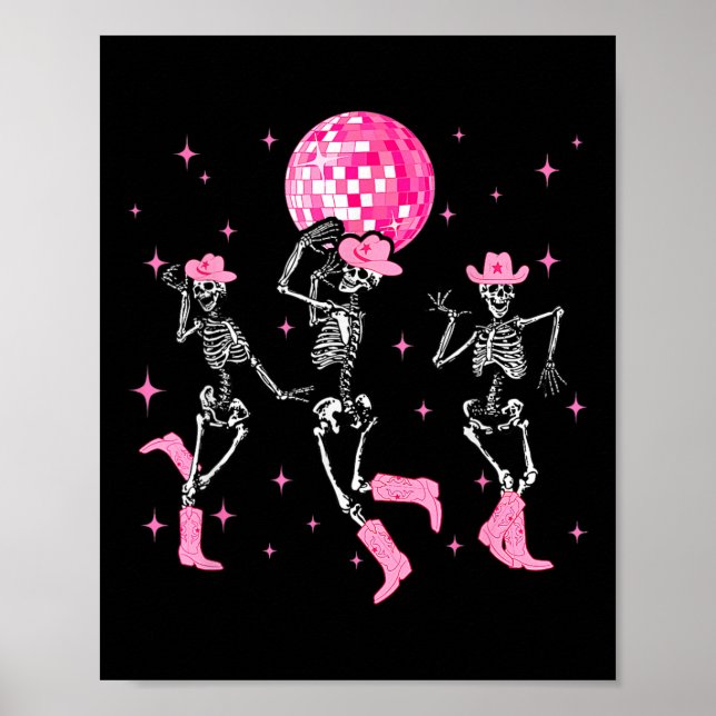 Dancing Skeleton Disco Cowgirl Cowboy Skeleton Poster (Framsidan)