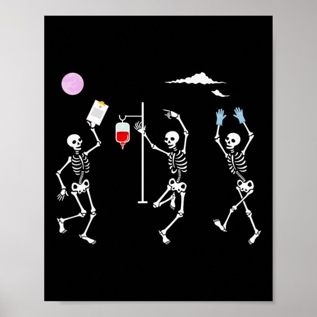 Dancing Skeleton Funny Nurse Skeleton Halloween Ha Poster (Framsidan)