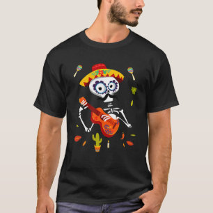 Dancing Skeleton Guitar Mexican Manar Dia de Los M T Shirt