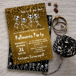 Dancing Skeleton Guld Glitter Halloween fest Inbjudningar